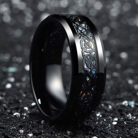 King Will Dragon 8mm Tungsten Carbide Ring for Mens Black Celtic Wedding Band Comfort Fit 8.5