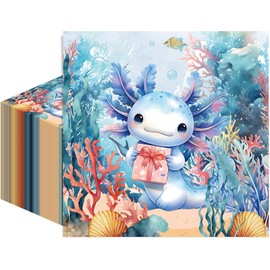 iPartyGo Axolotl Birthday Party Decorations - 50 Pcs Blue 2-Ply Disposable Paper Beverage Dinner Napkins Tableware Set Cute Cartoon Reptile Animals Theme Table Supplies Decor for Kids Boys Girls