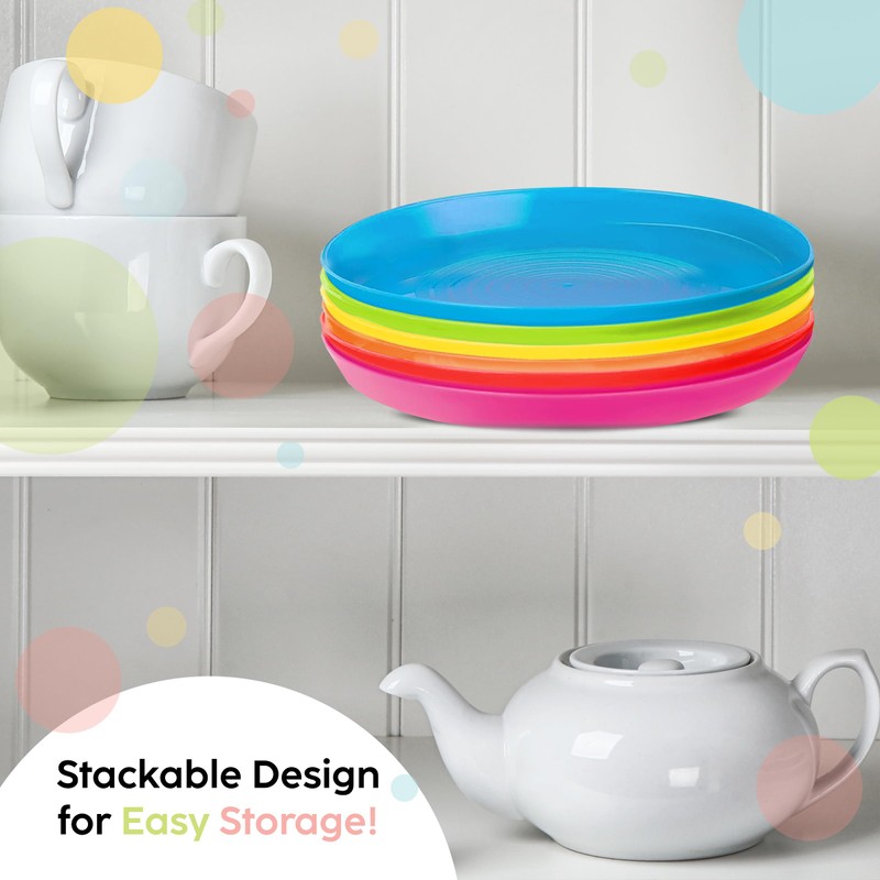 PLASKIDY Kids Plates Set of 12 - Toddler Plastic Dinner