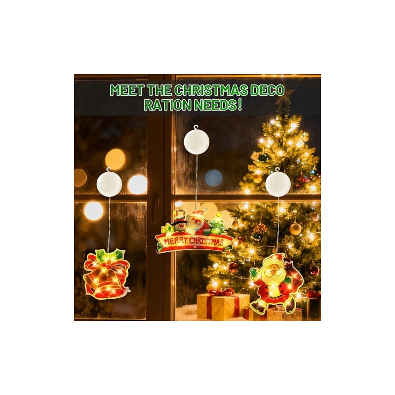 5PCS Window Christmas Decoration Lights, Battery Operated with Suction Cup