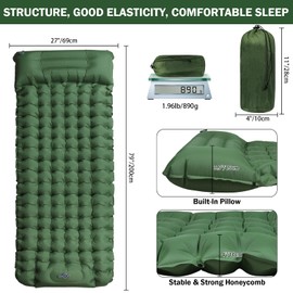 Zhiwei Isomatte Camping Selbstaufblasend Luftmatratze Outdoor Ultraleicht Schlafmatte Dick Aufblasbare Mit Kissen Faltbar Thermo Iso Matte mit Fußpresse Pumpe Für Zelt Trekking Strand Reise Wandern