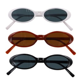 Husalsea Set of 3 Sunglasses, Vintage Oval Sunglasses for Women, UV 400 Sunglasses, Slim, Outdoor Sun Protection Sunglasses, One Set with Multiple Colours, Black, white, brown