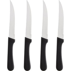 AME D’ESSENCE Set of 12 Stainless Steel Steak Knives - 4 3/4 Inch Serrated Edge, Pointed Tip, Plastic Handle - Ideal for Kitchen, Butter Cutlery, and Restaurants