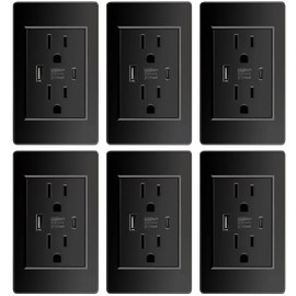 Enchufe USB C de Pared, LENGSIDA Receptáculo Dúplex de Salida USB, Carga Rápida, Pared USB C de 15 Amperios Resistente a Manipulaciones con Puertos USB,Paquete de 6 (Negro)