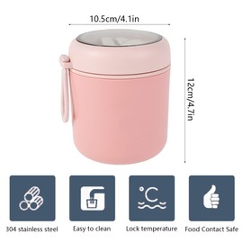 NIHUIFDPY Vacuum Insulated Food Container Thermal Meal Box Stainless Steel Meal Box Wide Mouth Food Insulated Jar with Foldable Spoon Portable for School Office Work(530ml (Pink))