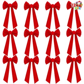 JOYIN 12 Pack Christmas Red Velvet Bows, 16" Long by 9" Wide Decorative Christmas Bows for Wreath Garland Christmas Tree Decor, Indoor Outdoor Holiday Decorations