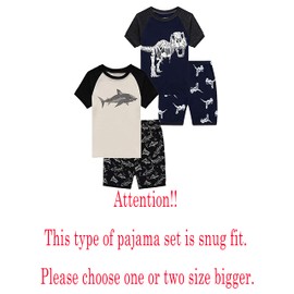 Family Feeling 4 Piece Shark Little Boys Short Sleeve Pajamas Sets Cotton Pyjamas Kids Pjs Size 7 Grey