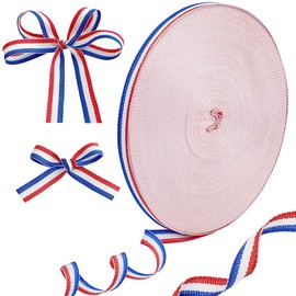 Elitekwell Red White and Blue Ribbon Patriotic Striped Grosgrain Wrapping for Crafts 4th of July Decorations