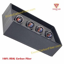 Exotic Carbon Fiber Buick Shields Carbon Fiber Tire Valve Caps, Black Background
