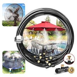 Pre-Assembled Misting Kit, 75FT Misting Line + 27 Brass Mist Nozzles + Brass Adapter(3/4") Outdoor Mister for Patio, Garden, Greenhouse, Trampoline, Sprinkler