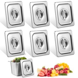 Yoiemivy 6 Pcs Notched Hotel Pan Cover Stainless Steel 1/6 Size Food Pan Lids with Handle Steam Pan Covers for Restaurant Hotel Commercial Food Storage Containers Covers
