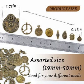 Antiqued Bronze Clock Face Charm Pendant, JIALEEY . Lots Mixed Gears Steampunk Charms Pendants DIY for Necklace Bracelet Jewellery Making and Crafting, 100g(38PCS)