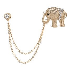 CAIRIAC Vintage Animal Tassel Chain Pin Brooch Golden Elephant Rhinestone Collar Chain Pins Brooches for Men Women Suit Accessories (1 Pack)