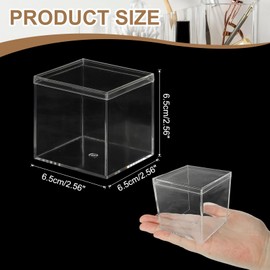 YELARXI Acrylic Box with Lid, 2.56 x 2.56 x 2.56 in Acrylic Display Case Plastic Square Cube Container Storage Holder Stackable Bins for Cosmetic Collectible Candy Jewelry(2 Pack, Clear)