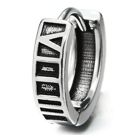 Pair Mens Womens Stainless Steel Grooved Huggie Hinged Hoop Earrings with Roman Numerals（CA）