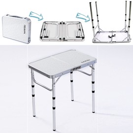 YUFIFAIRY, Small Aluminum Camp Table, Lightweight, Portable, Foldable with 3 Adjustable Height, Indoor Outdoor Table for Cooking, Picnic, (3 Heights), 24''L x16''W