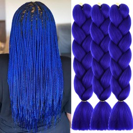RuiYok 24 Inch Sapphire blue Jumbo Braid Hair 3 Packs Kanekalon Braiding Hair Extensions for Braiding Synthetic Jumbo Box Braids Hair Extension for Women(3 Packs, Sapphire blue)
