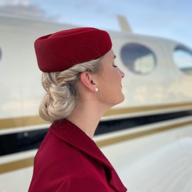 ZARSIO Stewardess Hat Felt Air Hostesses Pillbox Hat Teardrop Fascinator Base Sweet Design (Red)