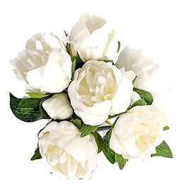 Paquete de 6 flores de peonía artificiales de látex de tacto real de 14 pulgadas, color blanco lechoso, decoración del hogar, mesa de baño, decoración de boda, fiesta