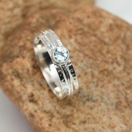 JEWELSTREZORO Blautopas Edelstein Bandring 925 Sterling Silber Ring Herren & Damen Bandring Geschenkartikel Handgefertigter Schmuck TSR120D_65 (20.7)