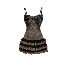 SOLY HUX Women's Y2k Leopard Print Cami Dress Bow Spaghetti Strap Tiered Layered Ruffle Hem Party Mini Dresses Coffee Brown Leopard Medium