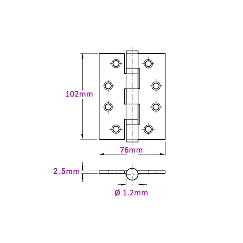 3 x Grade 11 Fire Rated Ball Bearing Door Hinges