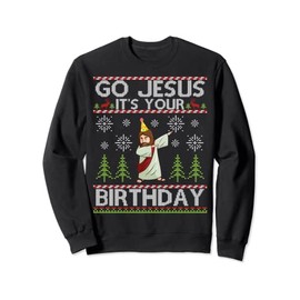 Dabbing Go Jesus It's Your Birthday Merry Christmas Sweatshirt, black