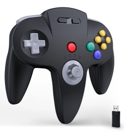 Unbranded 2.4G Wireless Remote N64 Controller for N64/ Switch/ PC/Mac Windows Rechargeable - Black w/ USB Receiver