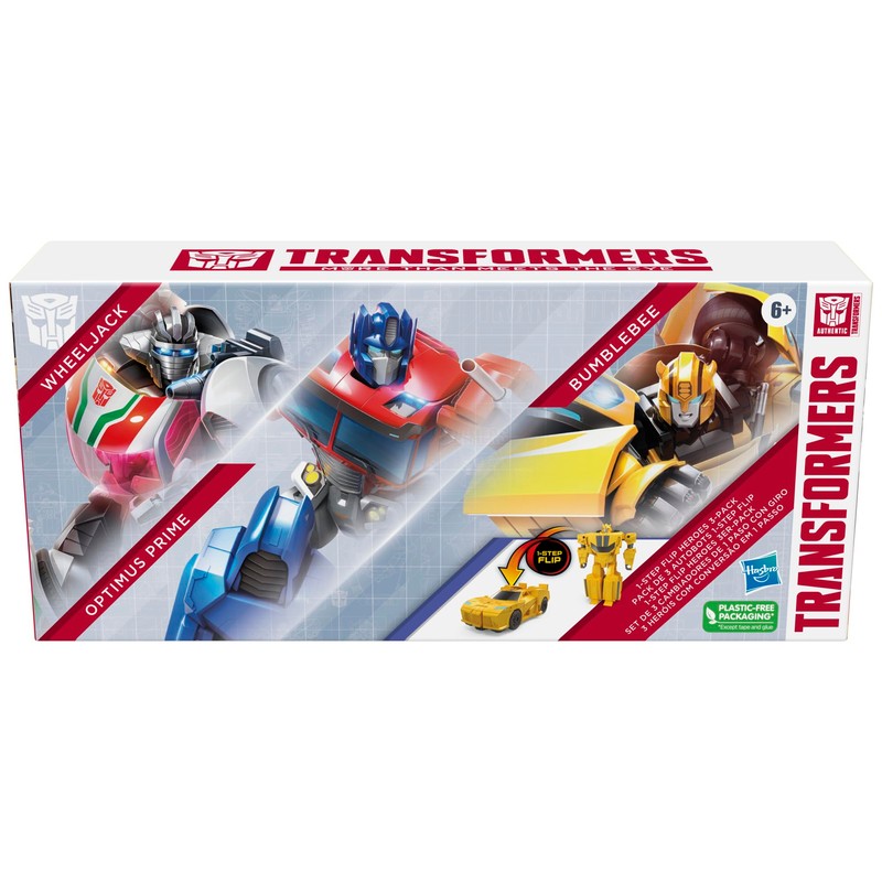 Transformers 1-Step Flip Heroes 3-Pack, 4-Inch Wheeljack, Bumblebee, and Optimus
