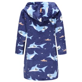 BAOPTEIL Kids Hooded Bathrobe Girls Plush Hooded Flannel Robe Boys Soft Bathrobe Sleepwear（Shark，3-4 Years）