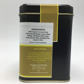Organic TUMERIC TEA by Babu Organics (15 Cups) Single ORIGIN Loose Leaf Tea in 15 Hand-Crafted Tea Bags, Flavored with the Roots of Ginger Carrot Beets, Refreshing Super Tea with many health benefits