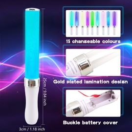 6 Pack LED Light Sticks 15 Colors Change Glow in the Dark Wands Multicolor Light Up Sticks Flashing Glow Wands for Wedding Club Carnival Party Birthday Concerts Favors