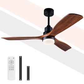 YSMELL 52 Inch Ceiling Fan with Light Remote Control, Dimmable LED, Wood Blades, Memory Function, Reversable Quiet DC Motor Indoor/Outdoor Ceiling Fan for Bedroom, Patio, Covered Porch