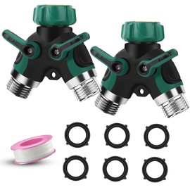 Garden Hose Splitter 2 Way, 3/4" Y Water Hose Splitter with Comfort Rubber Long Handle, Faucet Splitter, Heavy Duty Metal Connector with Comfortable Rubberized Grip for Outdoor Gardening Hoses(2 Pack)