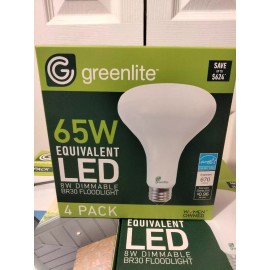 Greenlite 4 Greenlite LED BR30 Floodlight 8w = 65w 3000k Soft White E26 Base 670L Dimmable