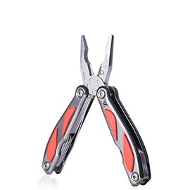 Fine Blanking Folding Stainless Steel Pliers Outdoor Multifunction Multitools Pliers Bottom Bone Elastic Forceps Clamp with Nylon Sheath and Gift Box for Camping/Home/Hiking Red
