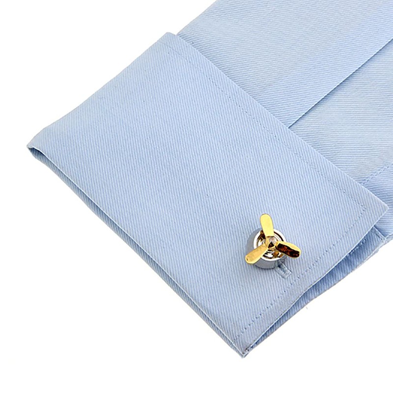 Plane Airplane Aircraft Propeller Mens Shirts Gold Silver Cufflinks