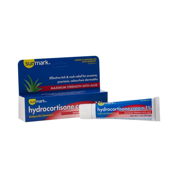 Sunmark Hydrocortisone Cream with Aloe - Maximum Strength, Effective Itch and Rash Relief - 1 oz Tube, 1 Count