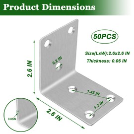 40PCS L Bracket Corner Braces, 304 Stainless Steel Shelf Bracket for Wood, Shelves, Bookshelf Support 90° L Shape Joint Angle Brackets.(Silver,2.6X1.89X0.08IN)