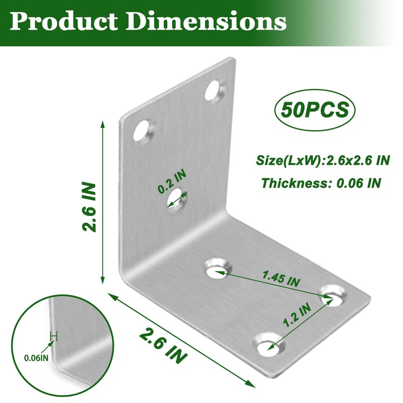 40PCS L Bracket Corner Braces, 304 Stainless Steel Shelf Bracket