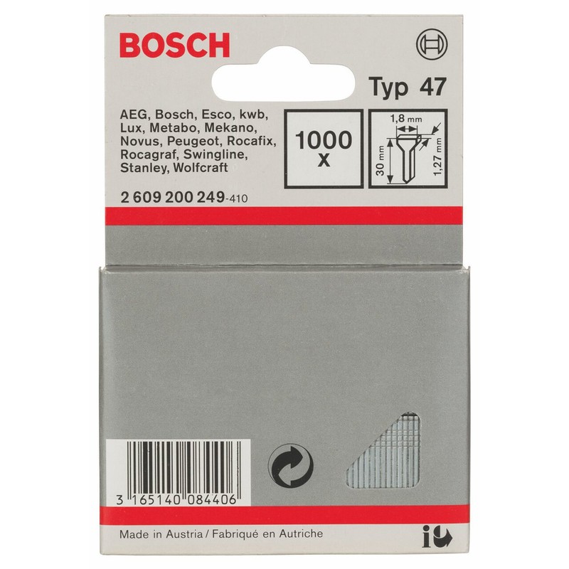 Bosch 2609200249 Tacker Nails, Silver, 1.8 x 1.27 x 30