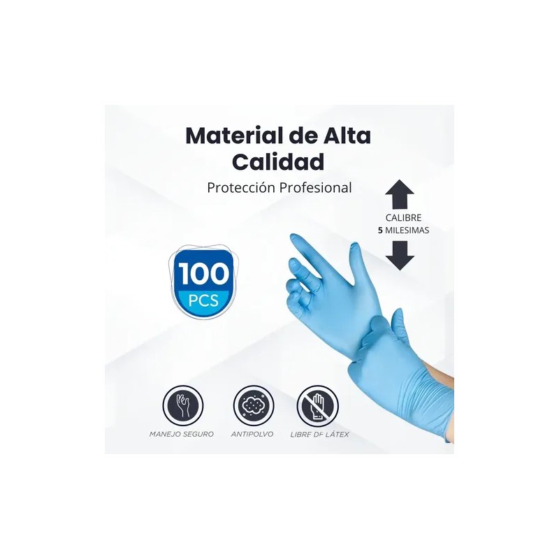 Guantes Nitrilo Tac Azul Desechables Libres Polvo
