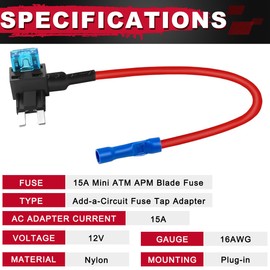 MKBKLLJY Pack of 12 Mini Fuse Tapps, 12 V Car Add-a-Circuit Fuse Tapping Adapter with 15 A Mini ATM APM Blade Fuse Holder, Fuse Puller, Heat Shrink Connector, Car Fuse Set for Car
