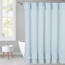 YOSTEV Light Blue Ruffle Shower Curtain Farmhouse Fabric Cloth Shower Curtains for Bathroom 54 x 78 Inch,Stall Size