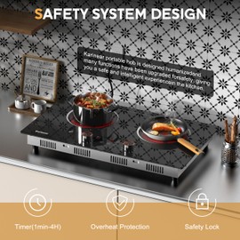 Karinear Electric Cooktop 2 Burner, 110V Electric Stove Top, 2000W Knob Control & Sensor Touch Electric Hot Plate for Countertop or Built-in Install, Timer, Safety Lock, 9 Power Level, 24 Inch