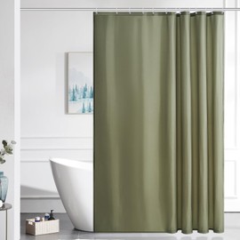 Furlinic Shower Curtain Mould Proof Resistant Wetroom Bathroom Polyester Fabric Sage Green 7ft Shower Curtains Liner Waterproof Rustproof Washable Weighted with 12 Hooks Extra Long 180x210cm 72x84.