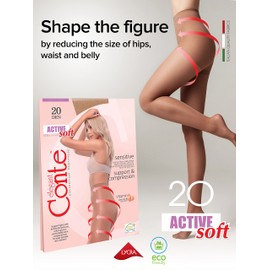 Conte elegant America Control Over Legs Pantyhose Tights ACTIVE SOFT 20 Den,Tan (Bronz),X-Large