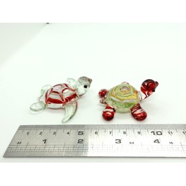 Sansukjai 2 Turtles Miniature Figurines Animals Hand Blown Color Glass Art Collectible Gift Decorate