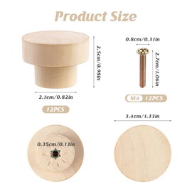 Taoduod Pack of 12 Furniture Knobs, 34 x 25 mm, Round Wooden Drawer Handles, Wooden Knobs for Cabinets, Hemnes Knobs, Cupboard Knobs with Screws, Chest of Drawers Handles for Furniture, Kitchen,