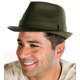 Funky Junque Fedora Hats for Men Premium Wool Blend Fedoras Structured Short Brim Vintage Trilby Felt Teardrop Stetson, New Olive, 6 3/4-7 1/8
